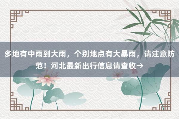 多地有中雨到大雨，个别地点有大暴雨，请注意防范！河北最新出行信息请查收→
