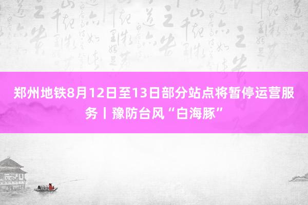 郑州地铁8月12日至13日部分站点将暂停运营服务丨豫防台风“白海豚”