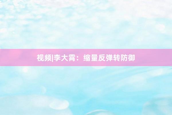 视频|李大霄：缩量反弹转防御