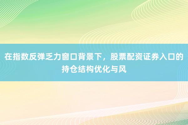 在指数反弹乏力窗口背景下，股票配资证券入口的持仓结构优化与风