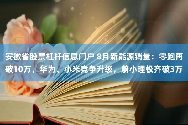 安徽省股票杠杆信息门户 8月新能源销量：零跑再破10万，华为、小米竞争升级，蔚小理极齐破3万