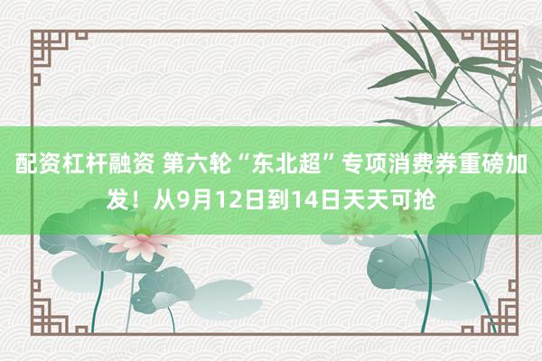 配资杠杆融资 第六轮“东北超”专项消费券重磅加发！从9月12日到14日天天可抢